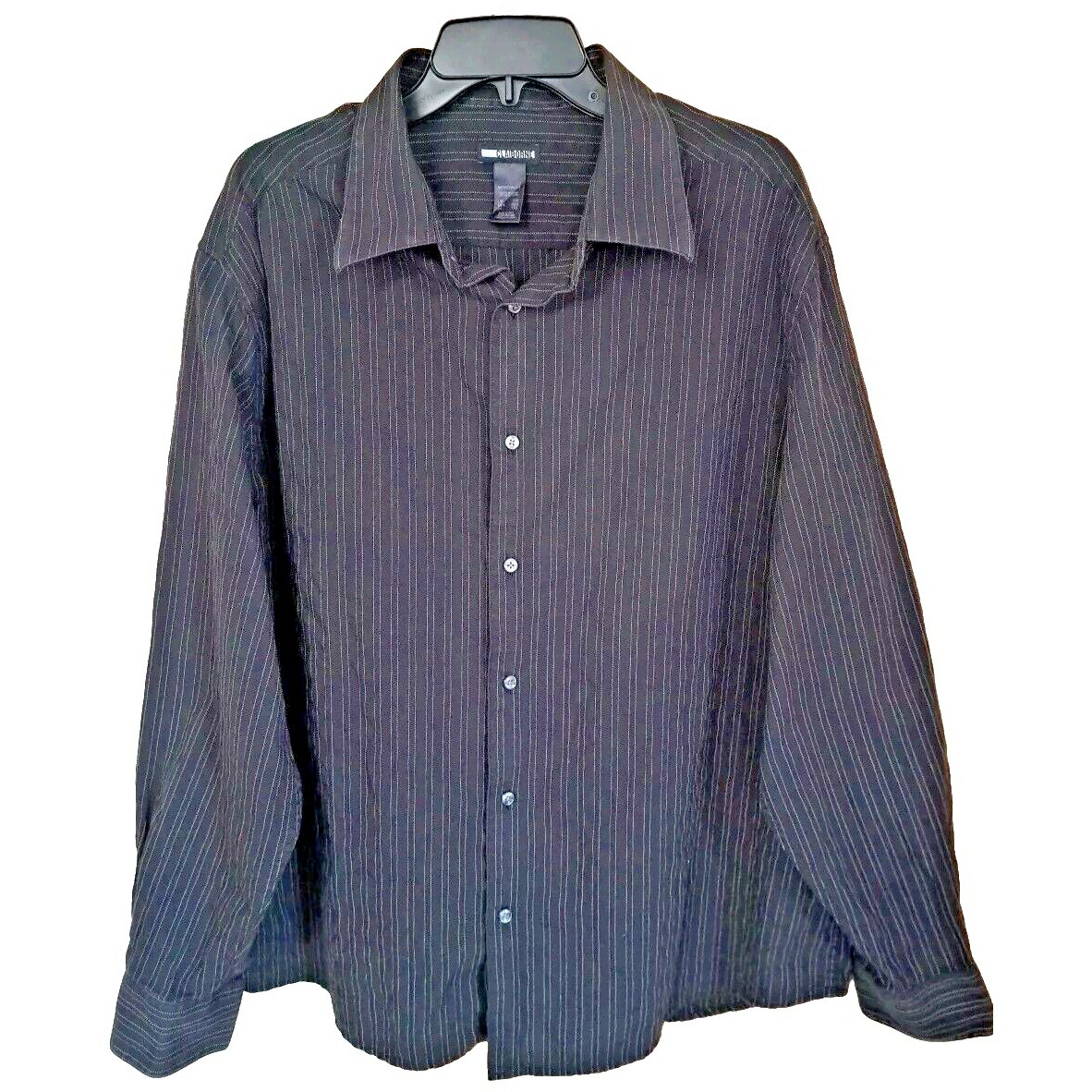 Claiborne Shirt Mens Size Xxl Black W/ White Pin Stripe Modern Fit Long Sleeve
